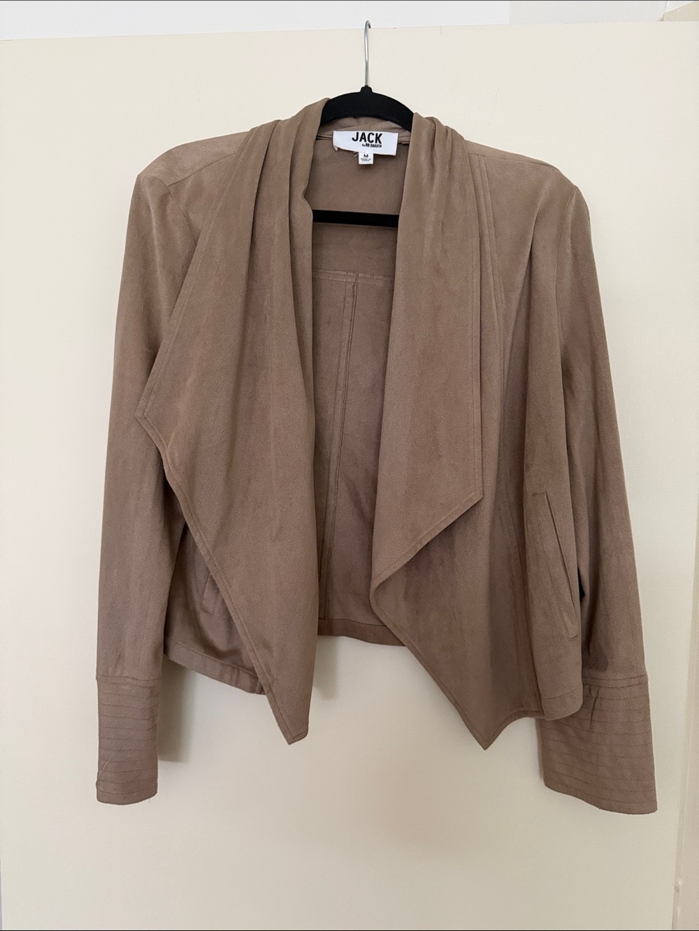 BB Dakota Taupe Draped Suede Open-Front Jacket
